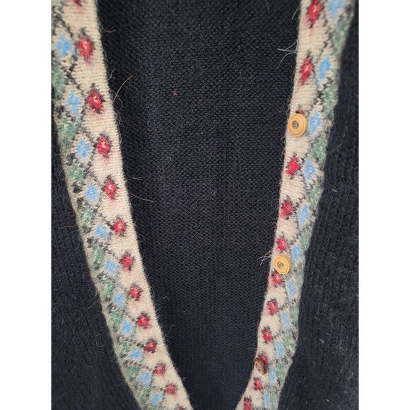 Vintage Alpaca Wool Cardigan Sweater With Llama Design & Patterned Trim - Picture 3 of 5
